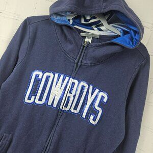 Dallas Cowboys Zip Up Hoodie Womens L Sequin Football Fan Pockets Blue Bling